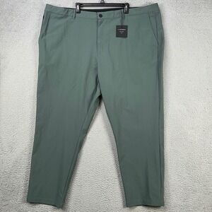 01.Algo Performance Mens Chino Golf Pants 44 Green Straight Pockets‎ Comfort NEW